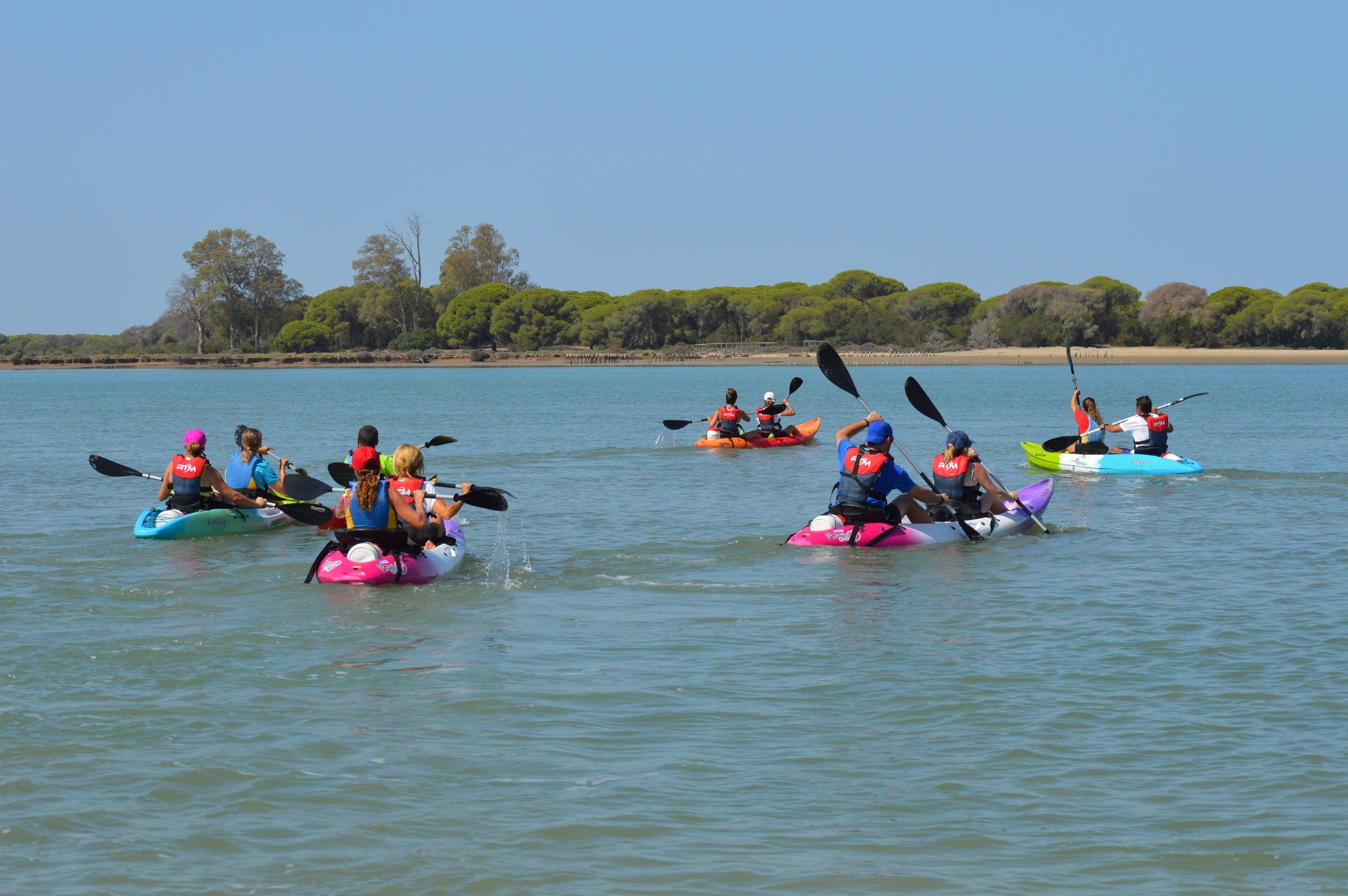 Kayaks dentro de caño en las marismas de Doñana